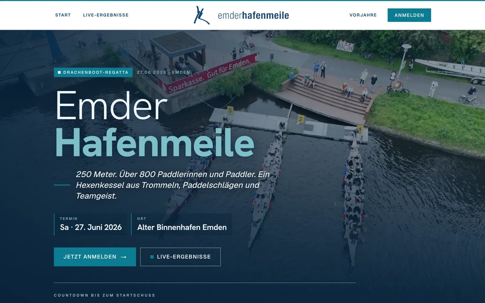 Emder Hafenmeile: Website mit Zeitnahme und Live-Ergebnissen, dazu Streaming und Einblendungen für eine Drachenboot-Regatta