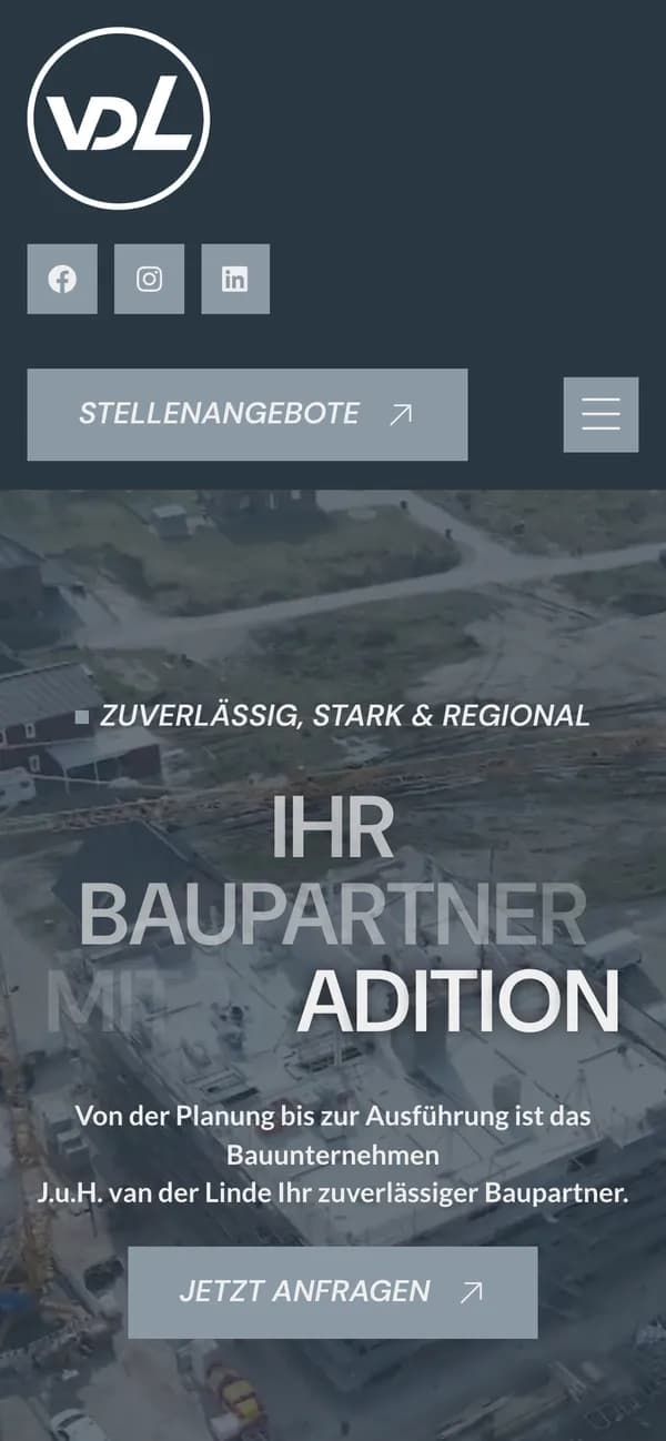 J.u.H. van der Linde GmbH & Co. KG — Website, Ansicht auf dem Telefon
