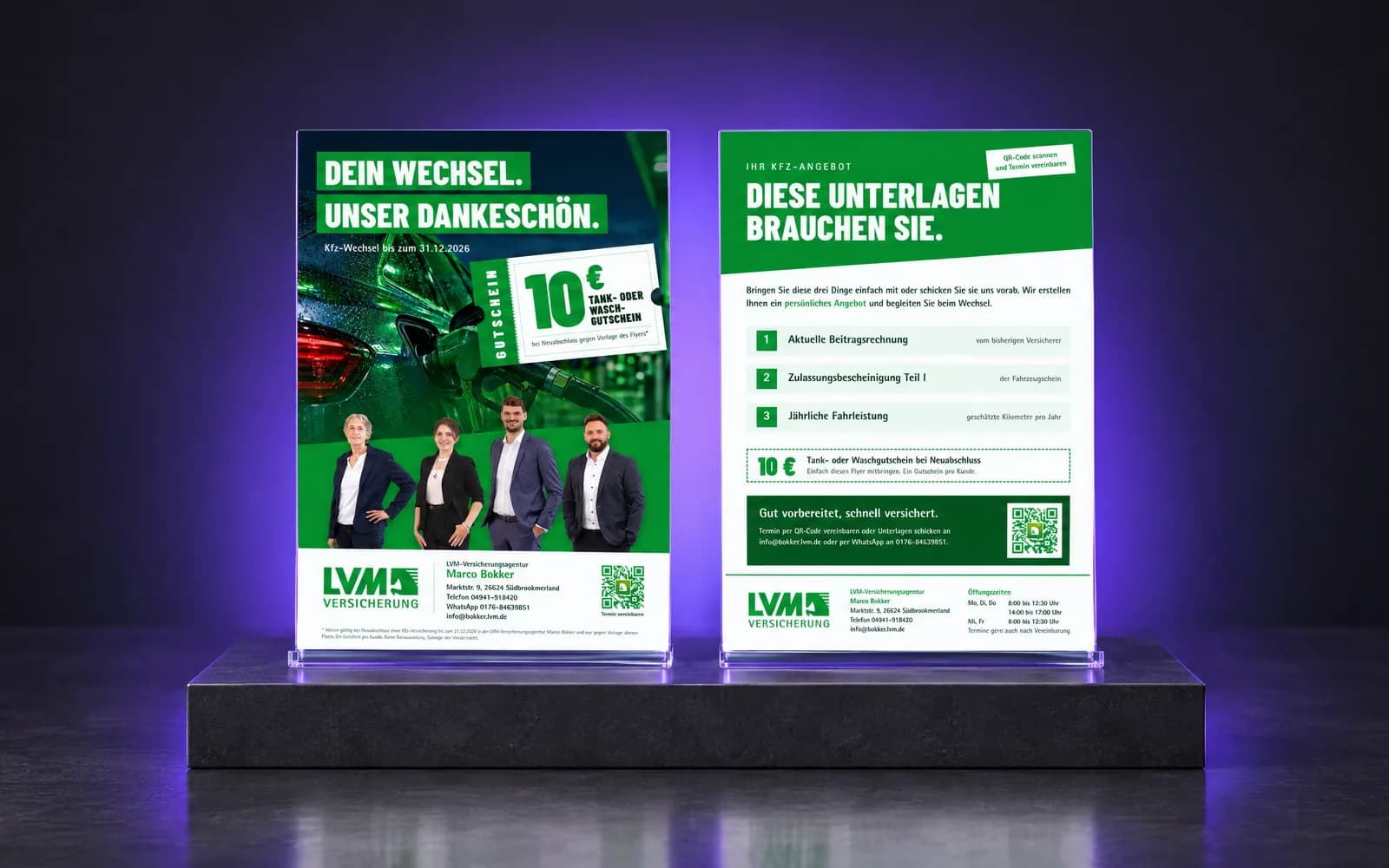 LVM Marco Bokker: Fotoshooting, Print-Flyer und Social-Media-Post für eine Versicherungsagentur