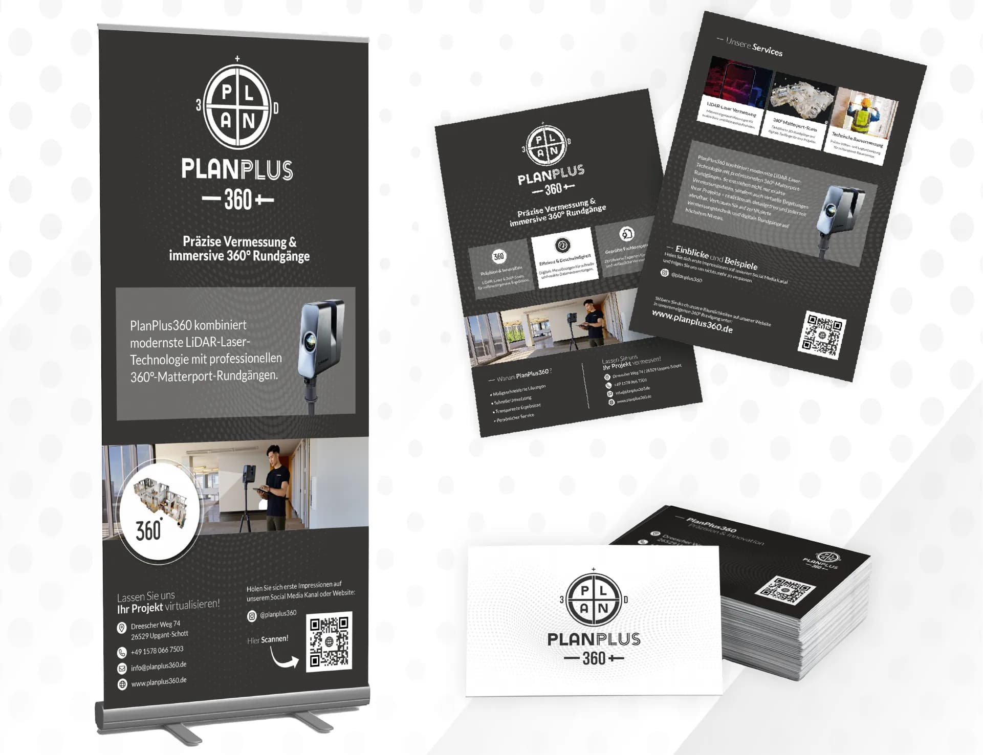 PlanPlus360 GbR: Roll-up, Flyer und Visitenkarten