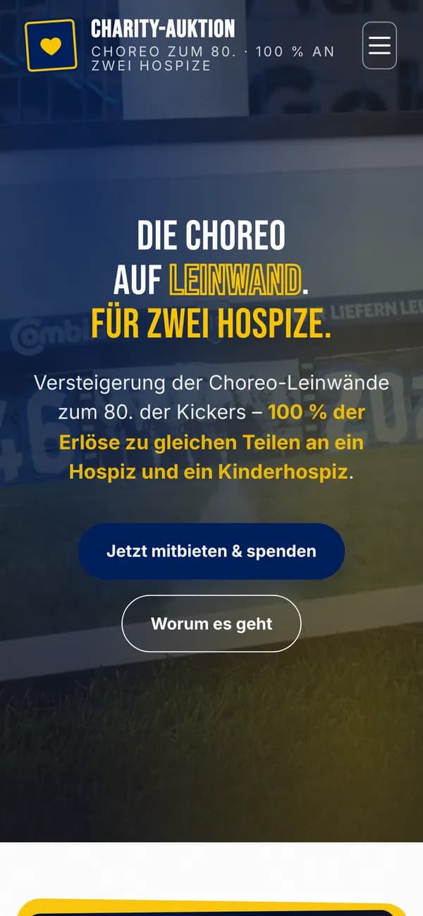 Kurvenauktion — Website, Ansicht auf dem Telefon
