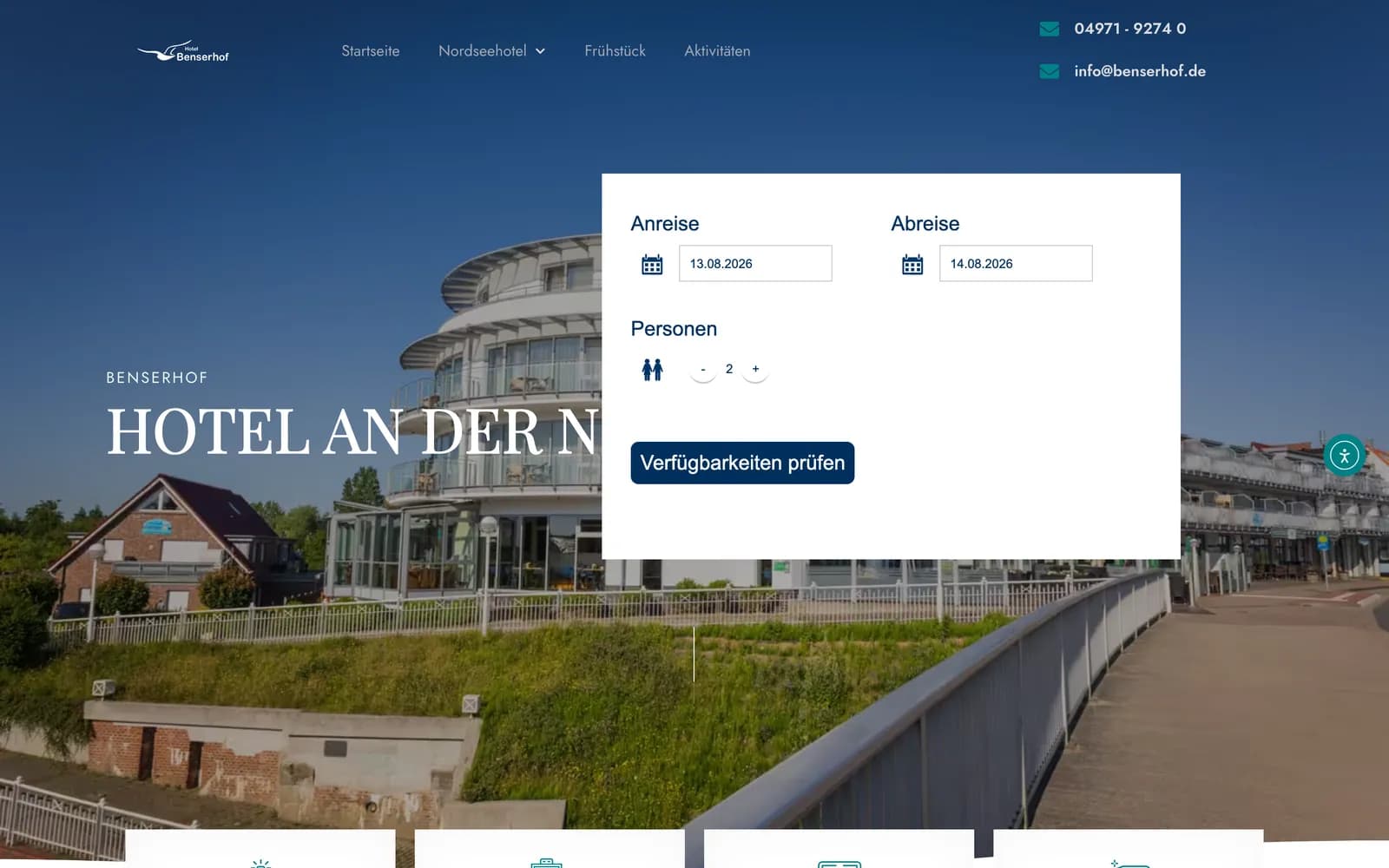 Benser-Hof GmbH — Website, Desktop-Ansicht